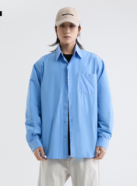 it :5cm/FIVECM蓝色长袖宽松慵懒衬衫男士2025早秋衬衣高级感上衣