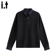 it：5cm/FIVECM假两件polo衫男拉链半开领长袖t恤2025秋宽松卫衣