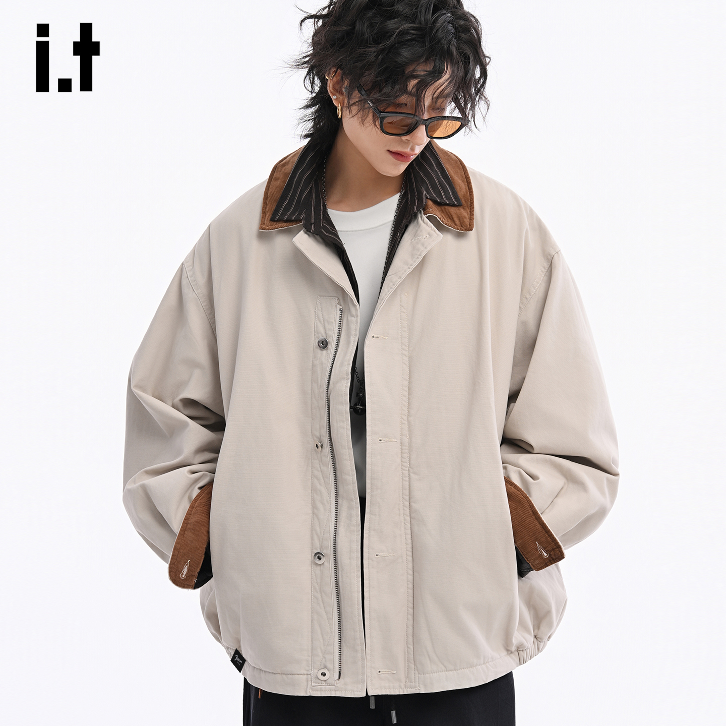 IT者复古撞色翻领棉衣棉服