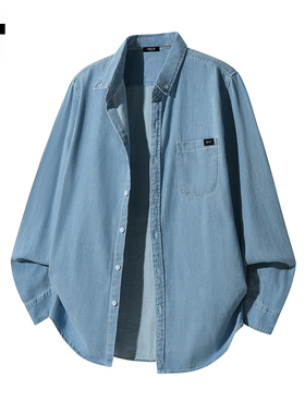 it :5cm/FIVECM痞帅蓝色翻领牛仔衬衫男款2025春秋季宽松休闲上衣