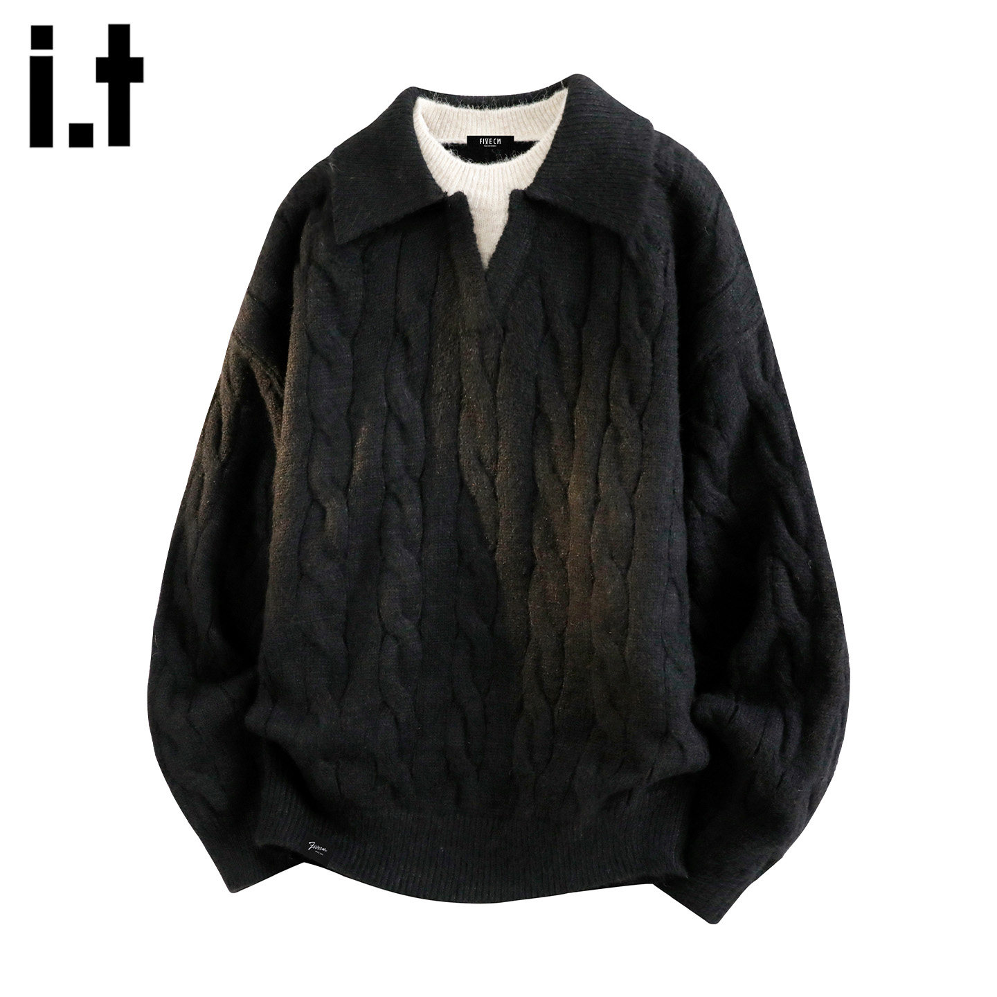 it老钱麻花V领秋冬保暖打底毛衣