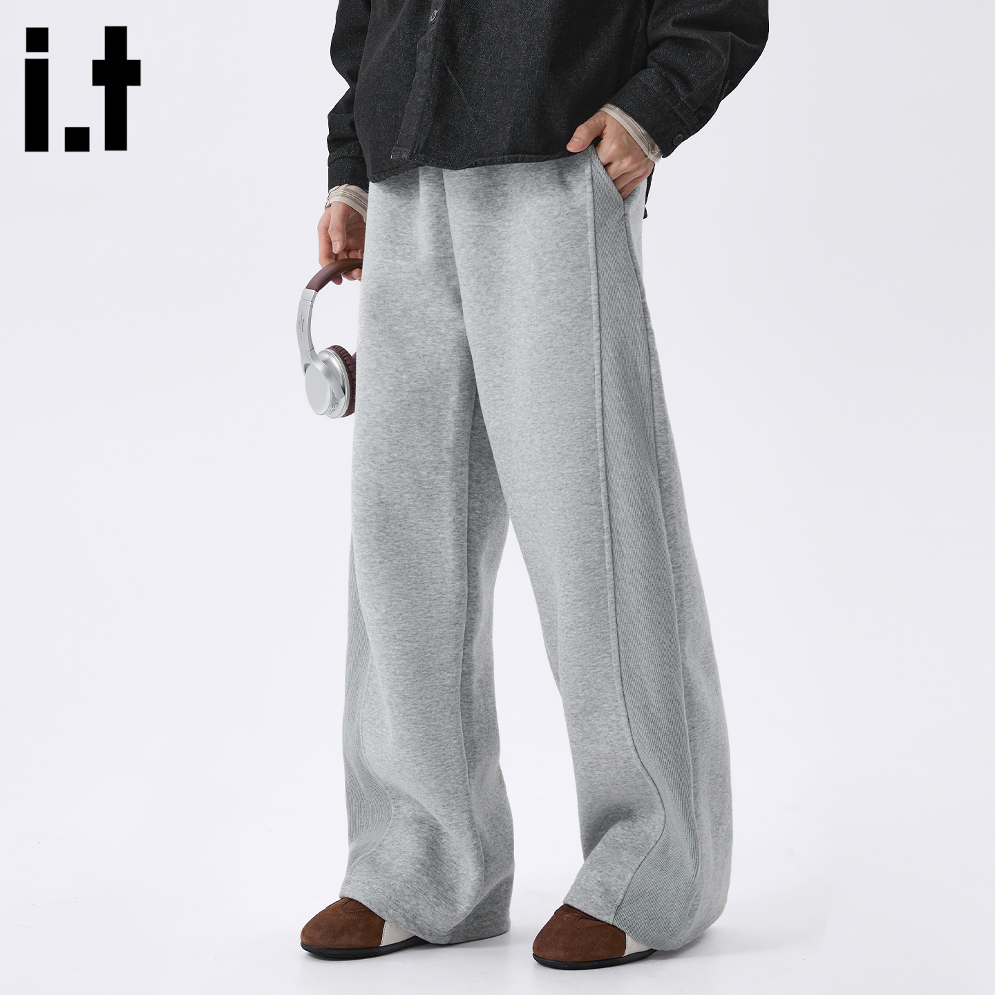 FIVEcm灰色宽松卫裤2025秋季