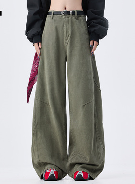 it :5cm/FIVECM时尚高街军绿色宽松阔腿牛仔裤男女2025秋冬款长裤