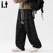 5cm 阔腿直筒长裤 FIVECM时尚 格子休闲裤 男2026春秋季 宽松裤 子