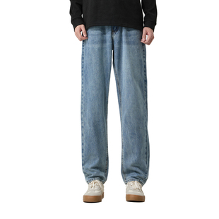 it :5cm/FIVECM男生水洗蓝色抓破宽松直筒牛仔裤男士2025春秋长裤