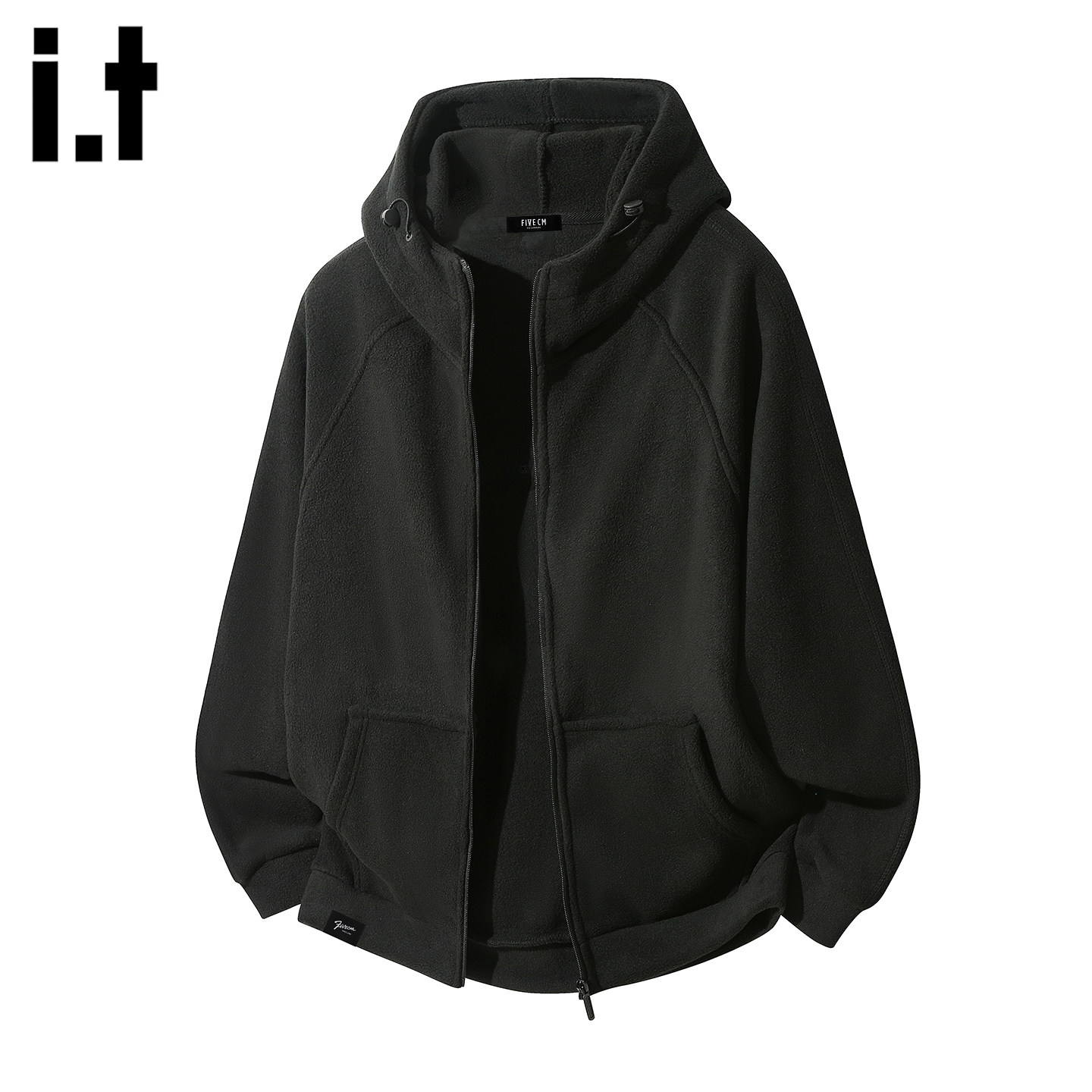 it FIVECM黑色连帽解构口袋卫衣外套男款2025秋冬季宽松上衣