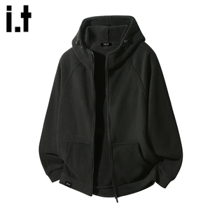 it :5cm/FIVECM黑色连帽解构口袋卫衣外套男款2025秋冬季宽松上衣