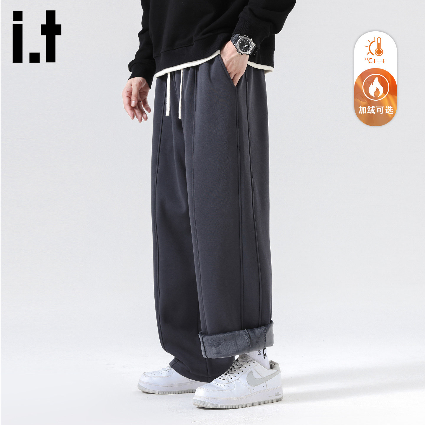 it :5cm/FIVECM潮牌加绒休闲裤男款2026冬季运动宽松直筒长裤百搭