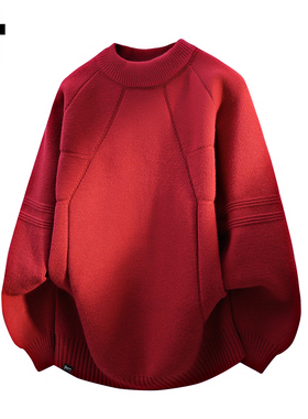 it :5cm/FIVECM红色圆领毛衣男款2025新款秋冬季休闲宽松针织上衣