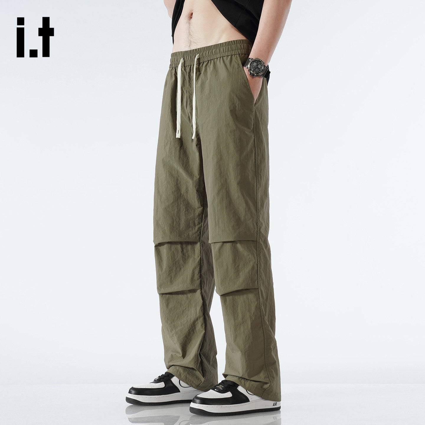 it :5cm/FIVECM美式高街拼接休闲裤男春季宽松工装抽绳直筒卫裤子