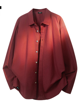 it :5cm/FIVECM红色翻领单排扣长袖衬衫男士2025春秋宽松衬衣上衣