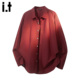 5cm FIVECM红色翻领单排扣长袖 衬衫 男士 2025春秋宽松衬衣上衣