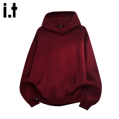 it5cm酒红色连帽卫衣基础款宽松