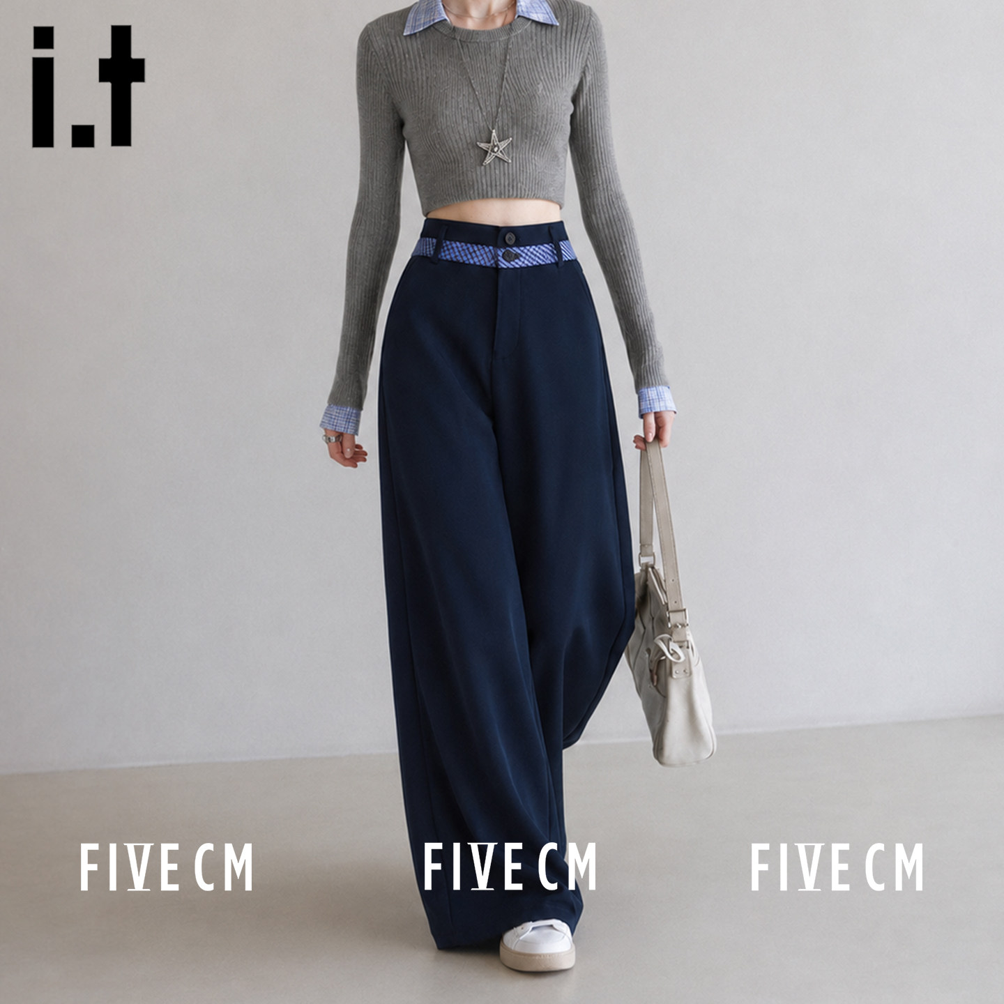 itFIVECM高腰工装阔腿裤秋季女