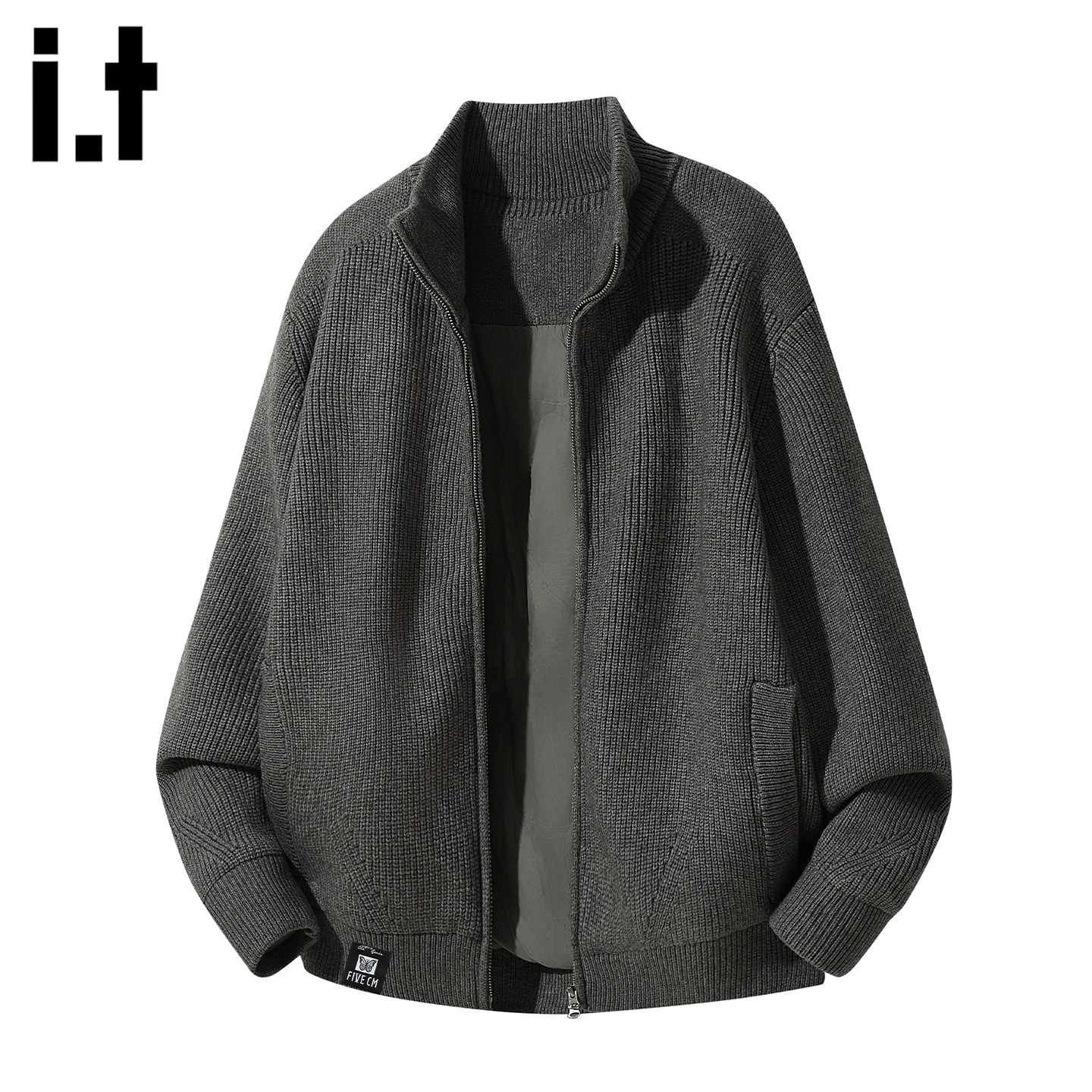 it FIVECM灰色羽绒服毛衣男士2025秋冬季加厚保暖白鸭绒外套