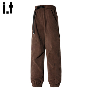 it :5cm/FIVECM美式工装裤男士秋冬加绒重磅束脚灯芯绒运动长裤子
