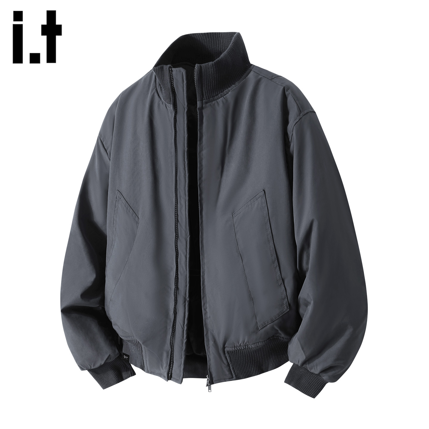 灰色立领棒球服棉服男棉衣外套