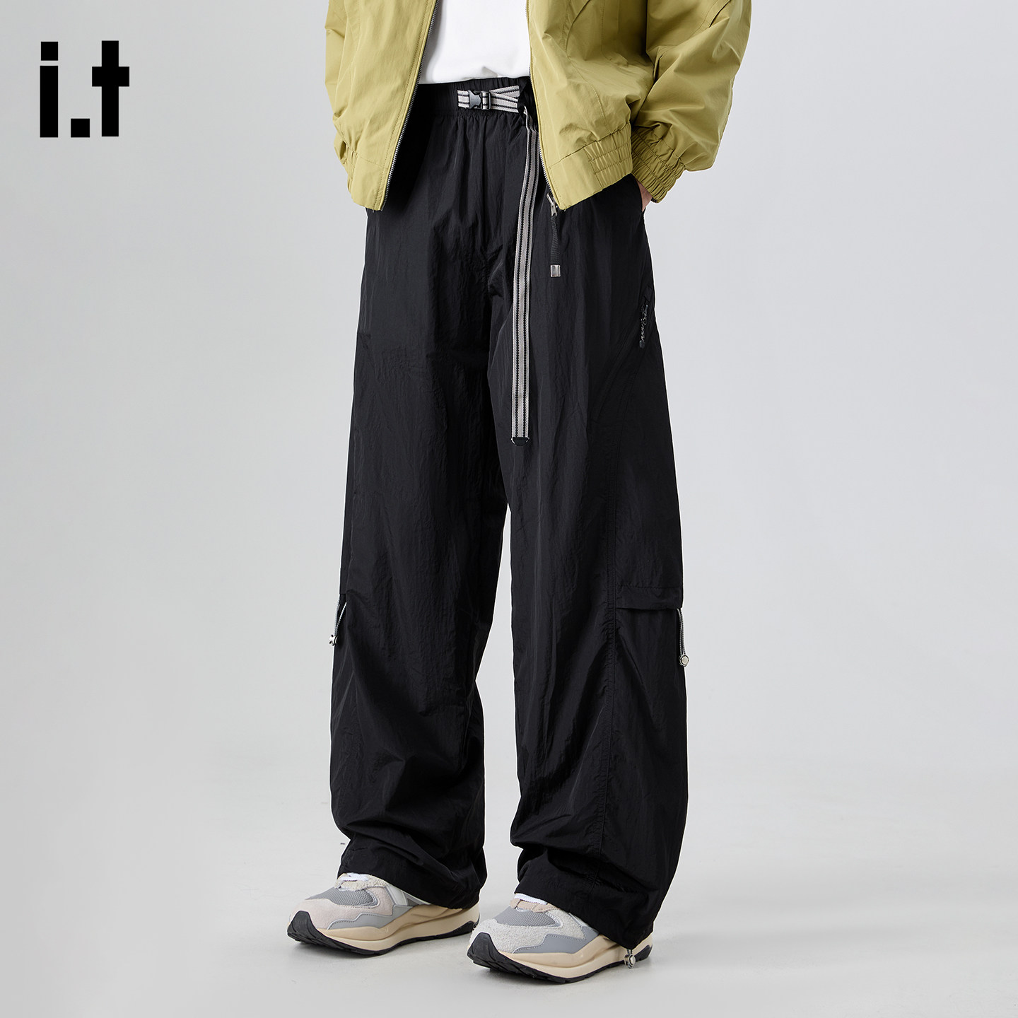 it :5cm/FIVECM黑色腰带速干工装裤男款2025春秋宽松直筒裤伞兵裤