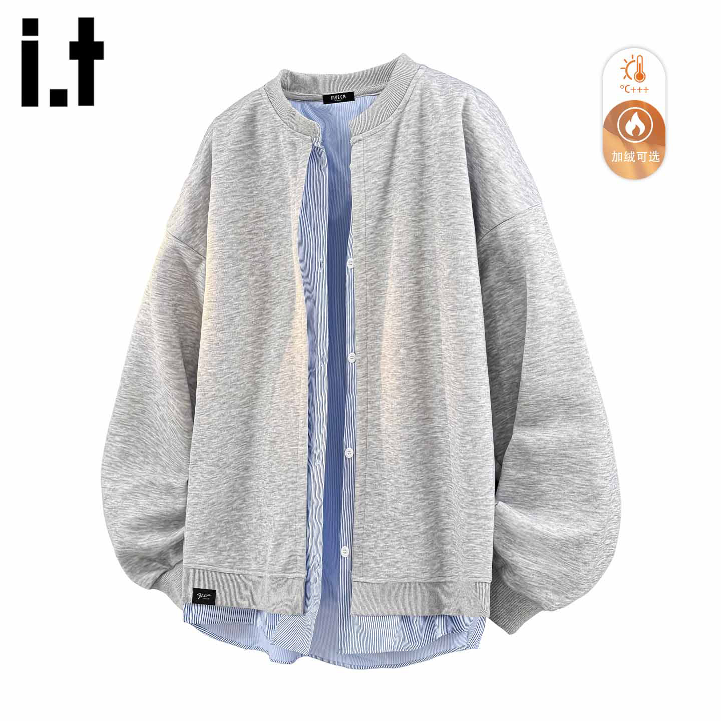 IT'S5cm美式衬衫拼接长袖卫衣