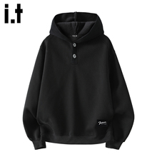 it :5cm/FIVECM潮牌黑色连帽卫衣男士2025秋冬慵懒风休闲套头上衣