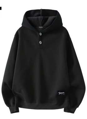 it :5cm/FIVECM潮牌黑色连帽卫衣男士2025秋冬慵懒风休闲套头上衣
