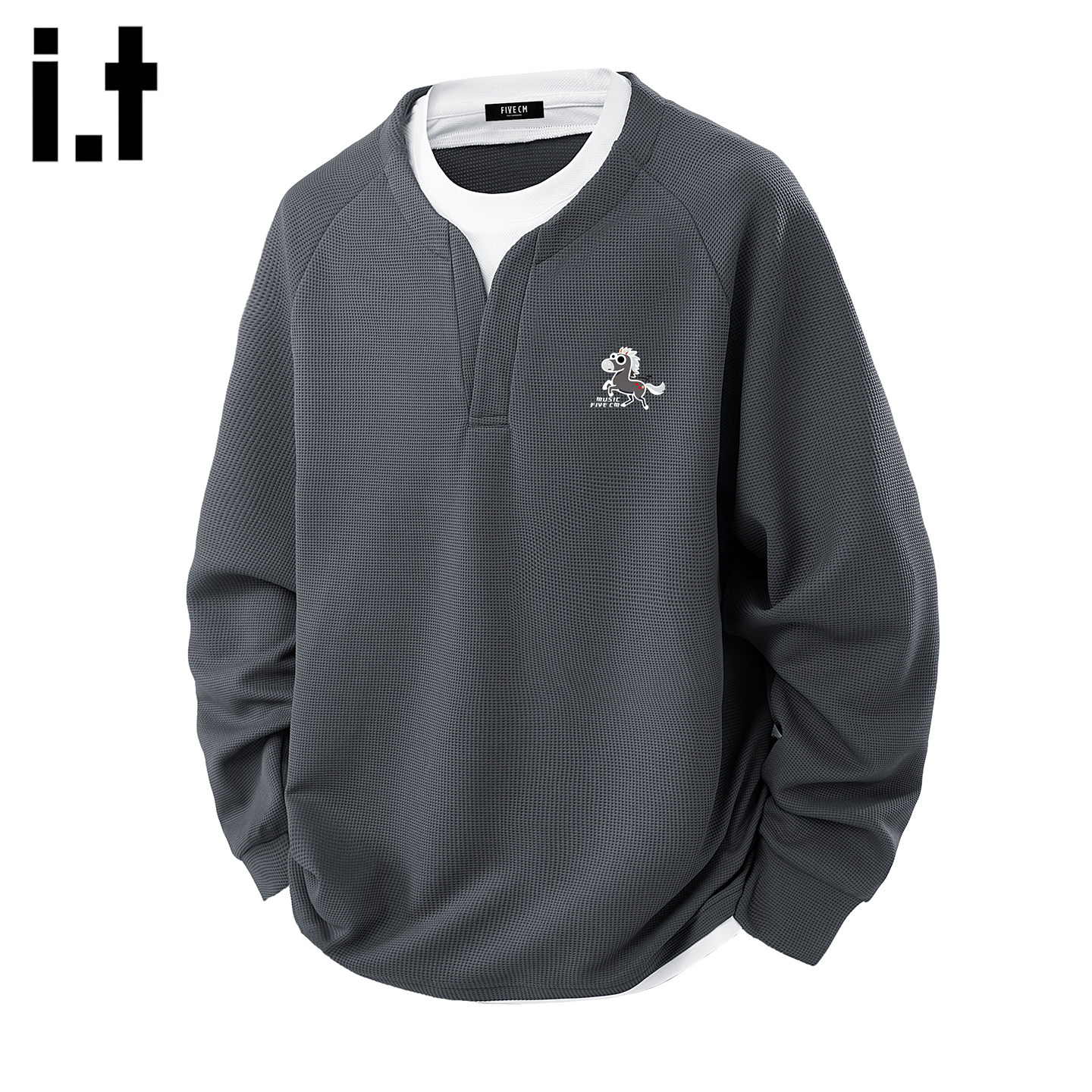 it :5cm/FIVECM美式复古假两件拼接卫衣春季潮牌宽松休闲上衣男,男装,卫衣,淘宝优惠券,粉丝福利购,淘宝优惠卷