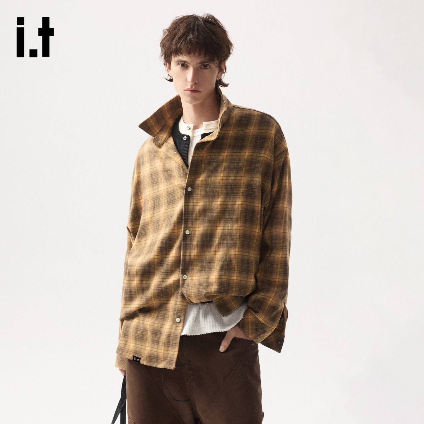 it :5cm/FIVECM美式格子长袖衬衫男2026春季新款宽松高级感上衣