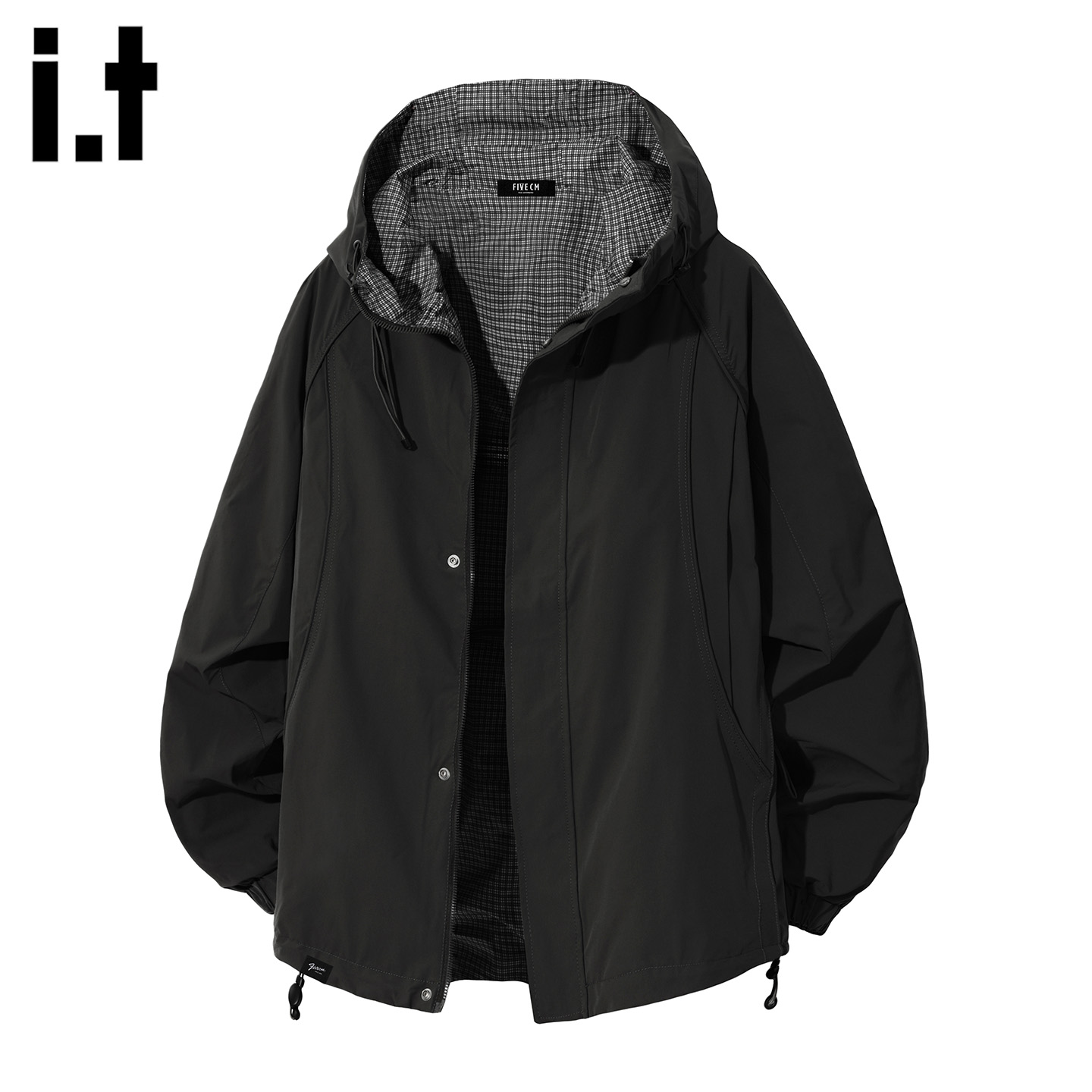 FIVECM黑色连帽冲锋衣外套男士