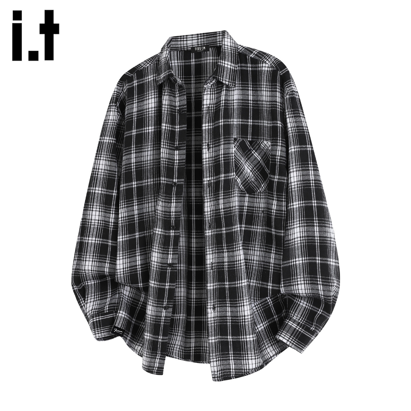 IT'S5cm黑白格子长袖休闲衬衫