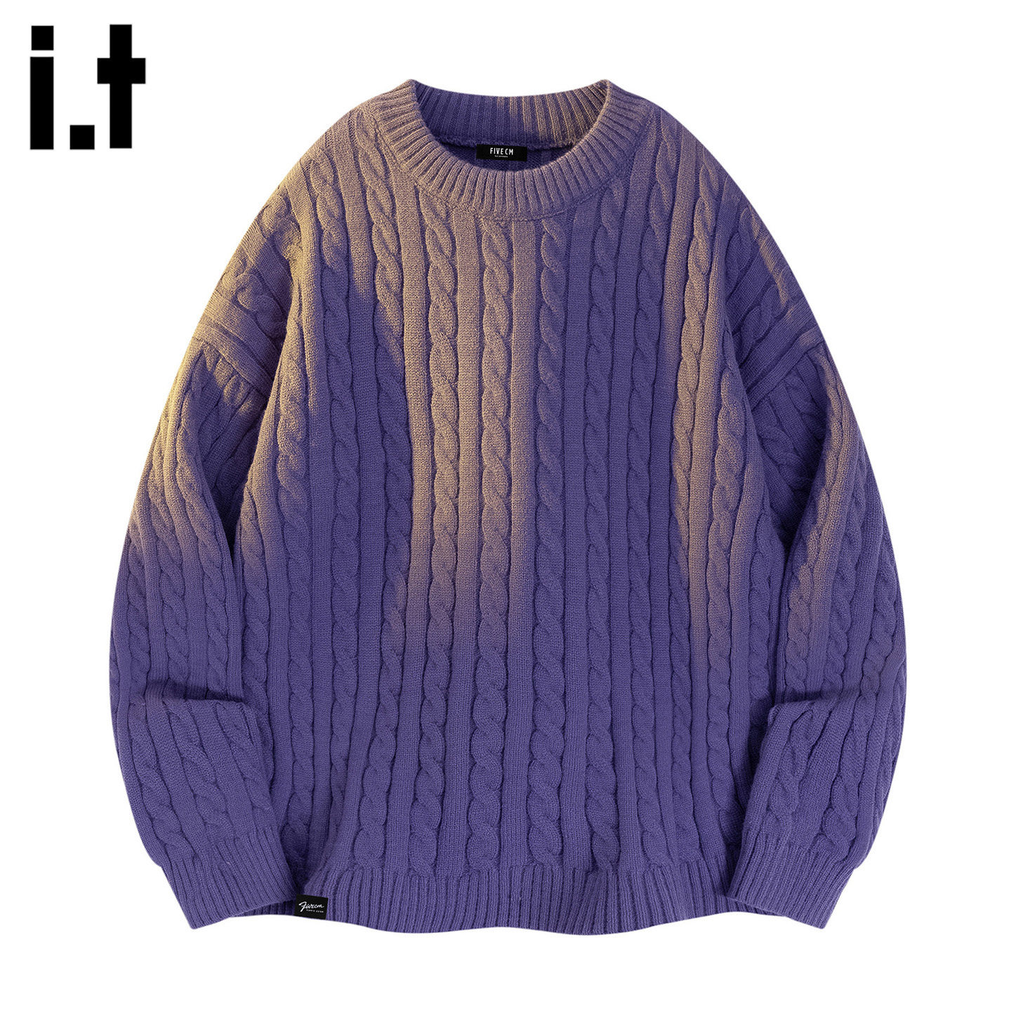 it :5cm/FIVECM紫色针织衫毛衣男款2025秋季复古麻花圆领休闲上衣