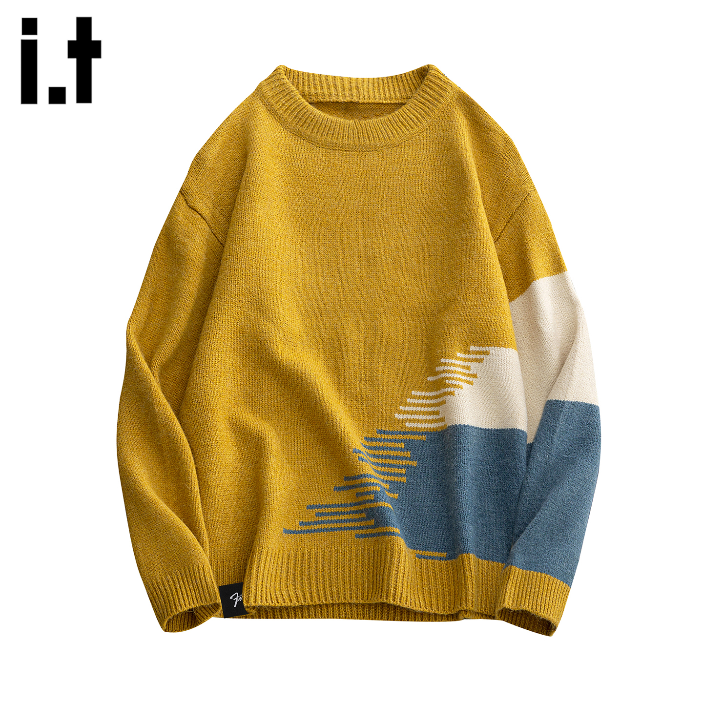 IT高级感拼接撞色圆领针织毛衣