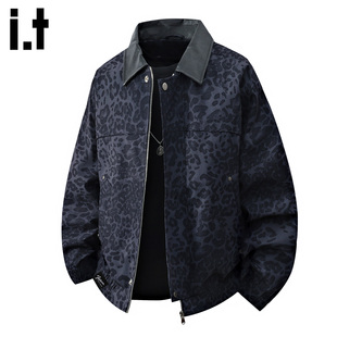 it :5cm/FIVECM2026新款高级美式复古豹纹夹克男机车翻领外套上衣