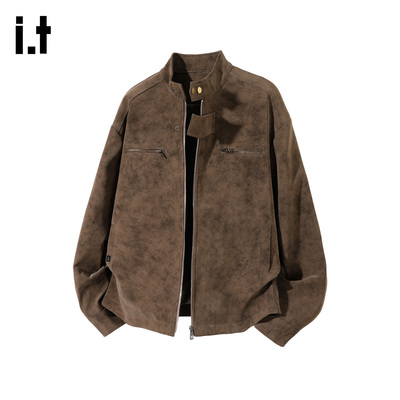 春秋新款麂皮夹克外套男