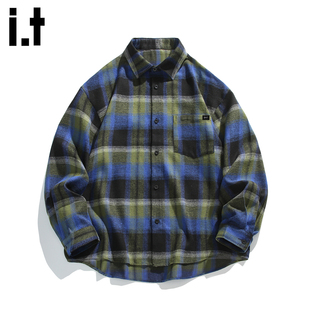 男士 衬衫 FIVECM小众格子翻领长袖 2025秋冬休闲高级感上衣 5cm