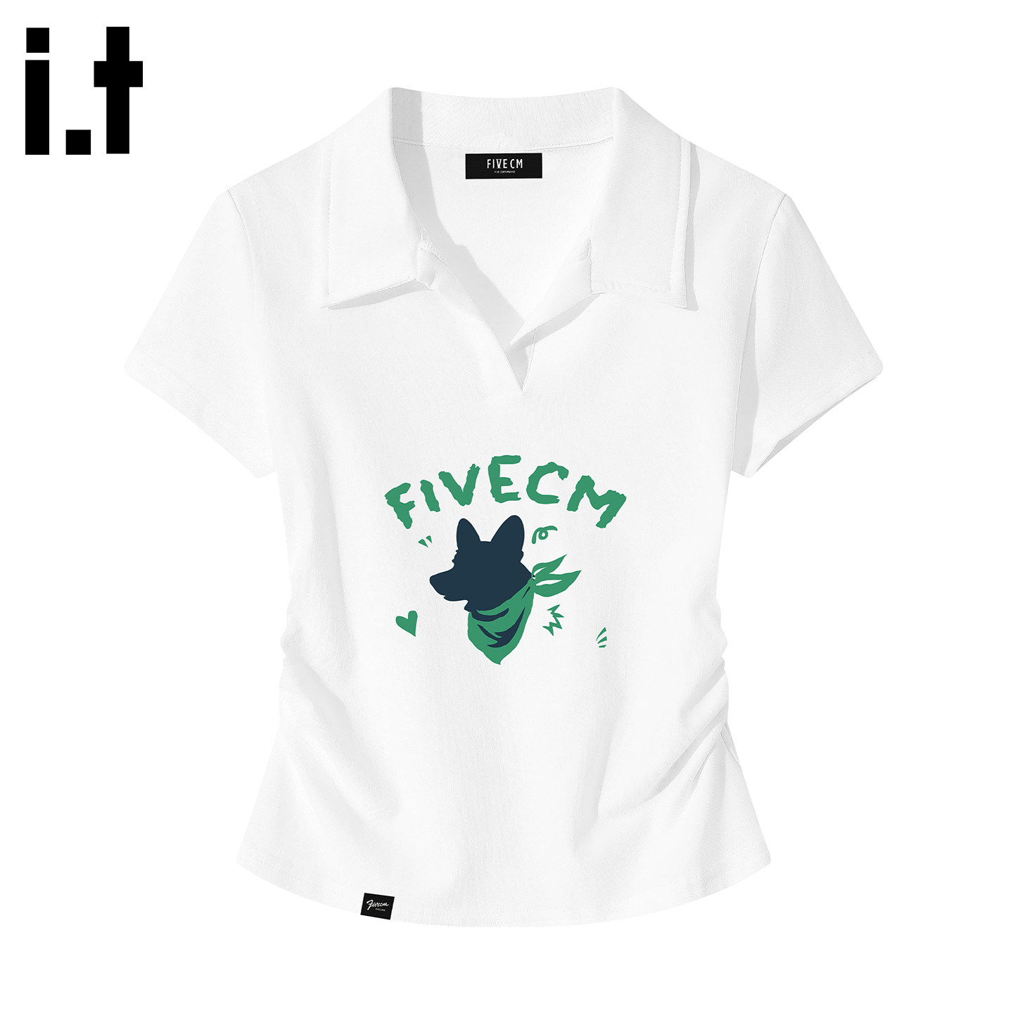 it:5cm/FIVECM正肩翻领polo衫短袖t恤女士夏季褶皱收腰修身上衣Y
