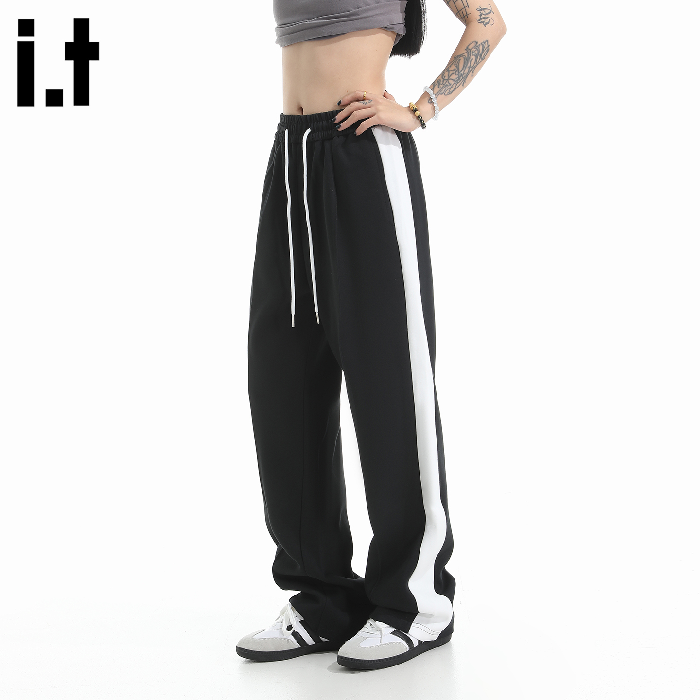 松紧腰抽绳休闲运动卫裤男女