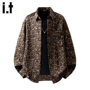 it :5cm/FIVECM美式豹纹衬衫男春季复古高级感休闲宽松衬衣外套潮