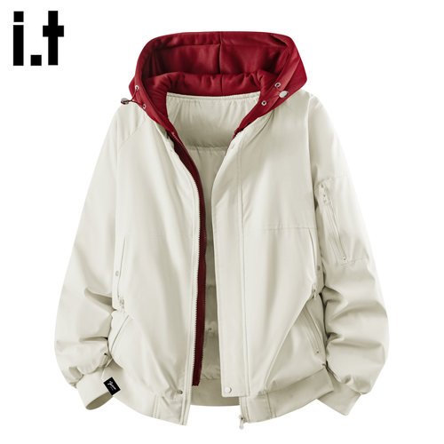 it :5cm/FIVECM潮流拼接连帽假两件棉服男女2025冬季加厚棉衣外套