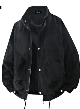 it :5cm/FIVECM黑色立领美式工装夹克男款2025秋冬休闲机车服外套