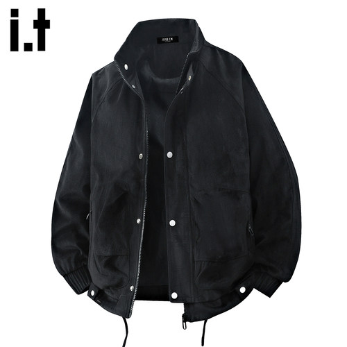 it者黑色立领纯棉工装夹克男款