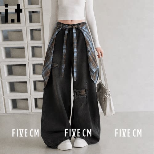 itFIVECM高腰慵懒宽松拖地长裤