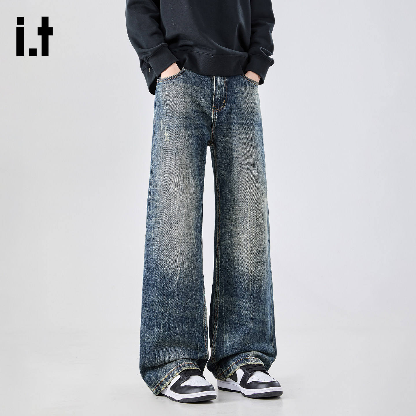 it :5cm/FIVECM男牛仔裤2026新款复古宽松微喇长裤春季百搭直筒裤