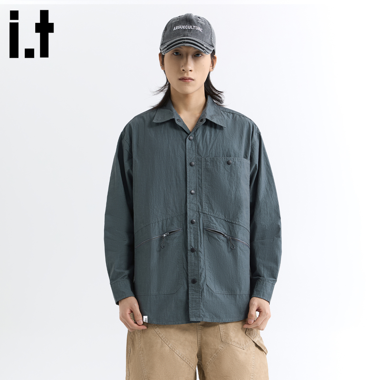 时尚雾霾蓝长袖衬衫男款