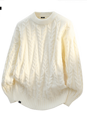 it :5cm/FIVECM艺术感纯白色麻花毛衣春季慵懒风情侣圆领针织衫男