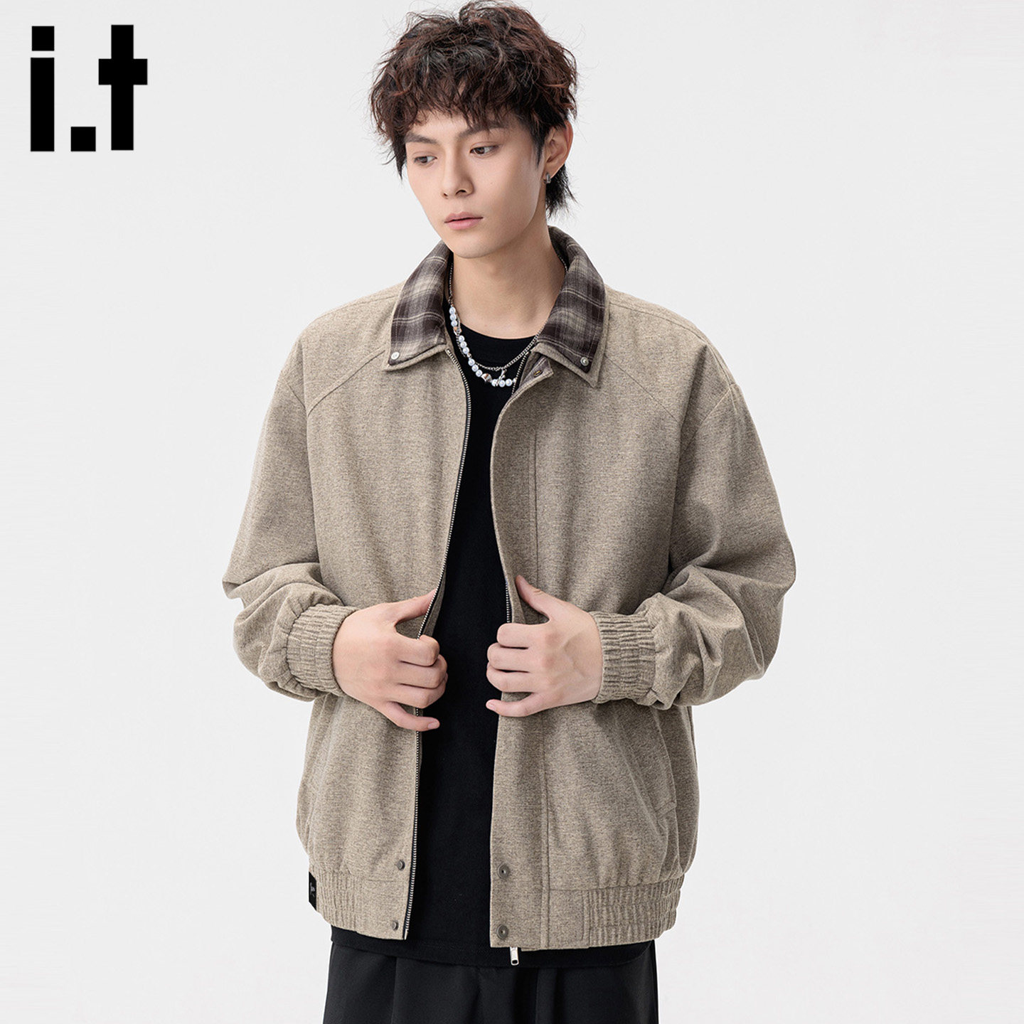 it :5cm/FIVECM痞帅假两件外套男春季复古穿搭棒球服品牌翻领夹克