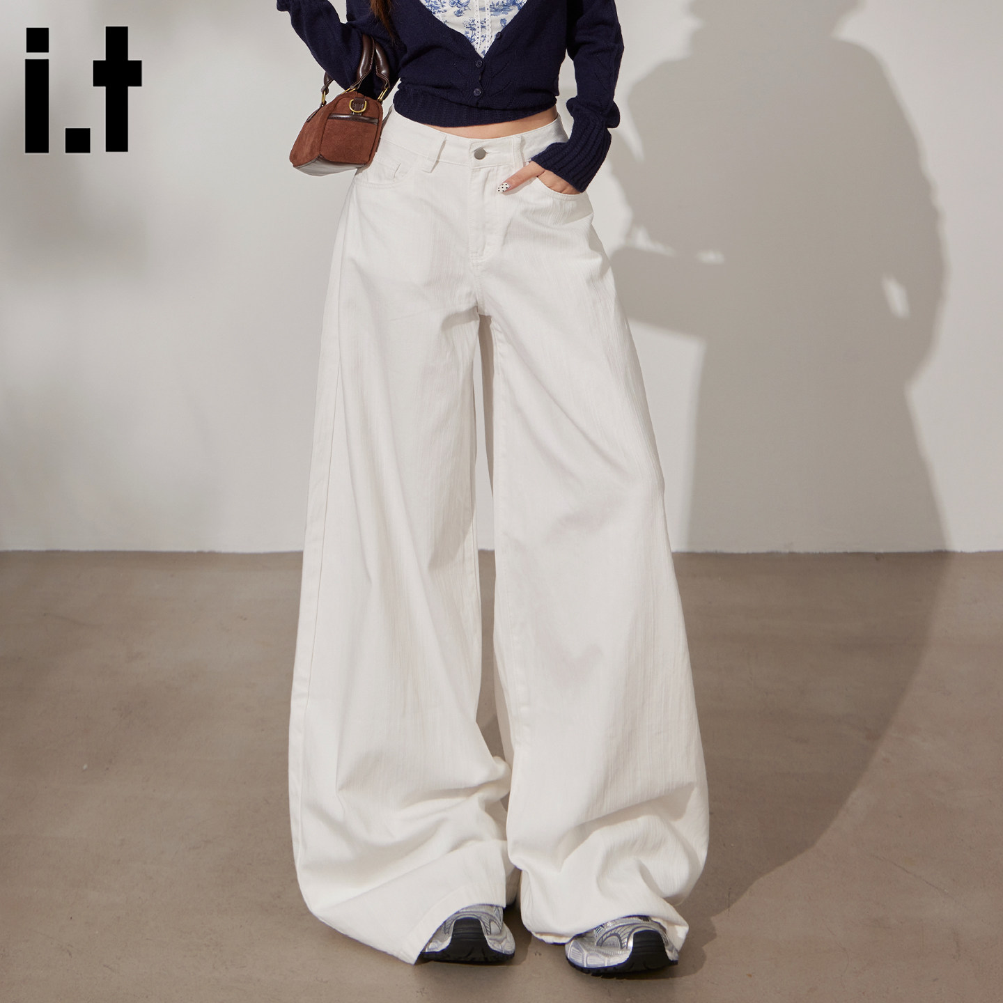 it :5cm/FIVECM慵懒风白色阔腿牛仔裤女2026春秋季大裤腿宽松长裤