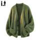 慵懒风简约休闲针织外套 毛衣男春季 5cm FIVECM复古绿色开衫