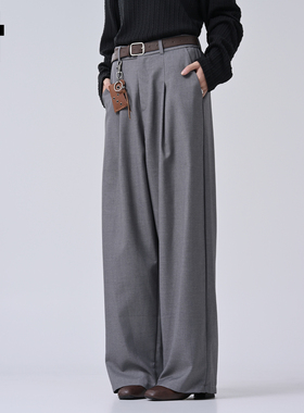 it :5cm/FIVECM美式灰色垂坠感宽松男士西装裤2025新款秋阔腿长裤