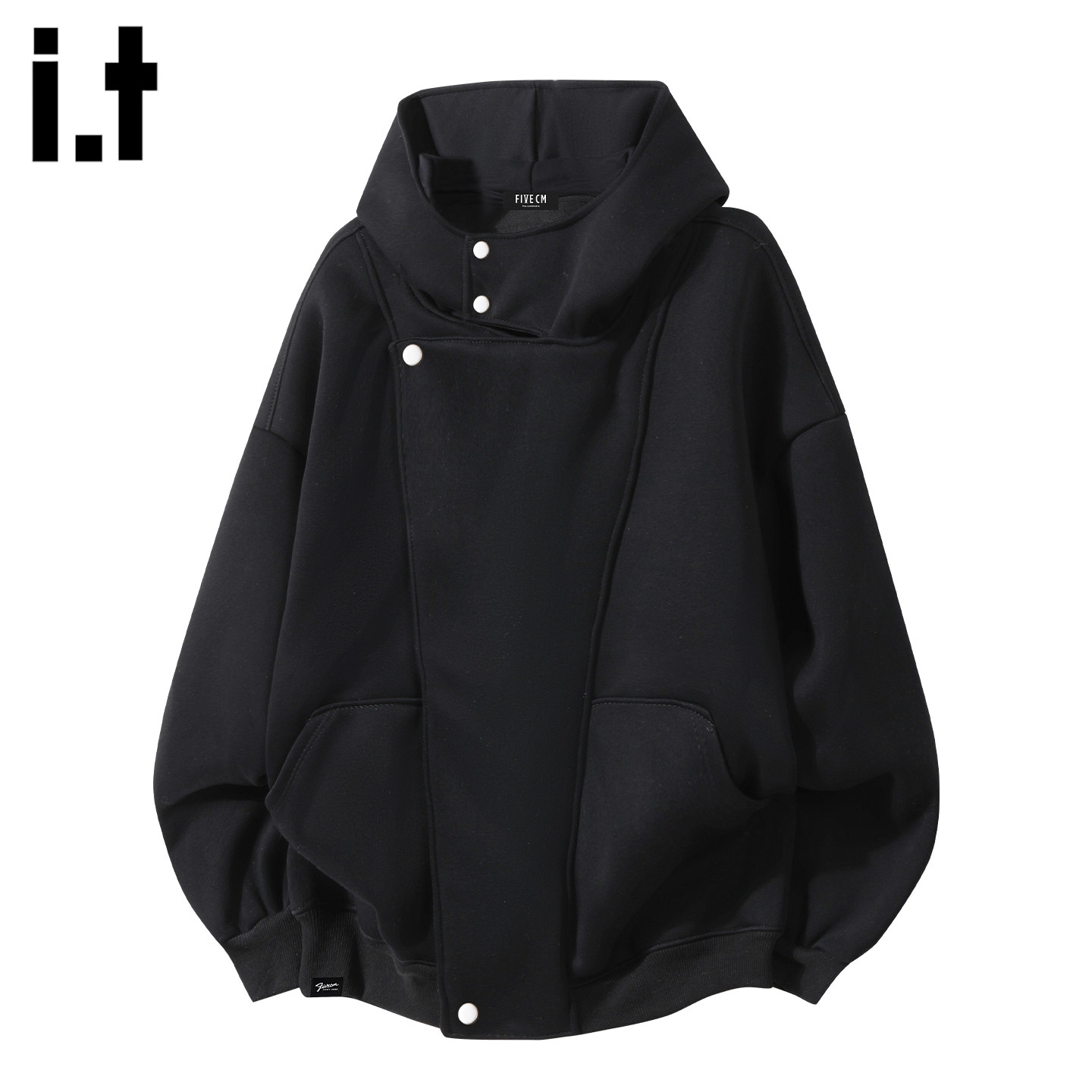 it :5cm/FIVECM黑色解构设计连帽口袋卫衣男款2025新款秋冬季外套