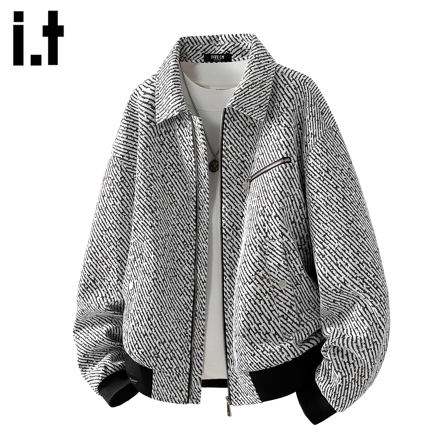 潮流小香风翻领粗花呢外套男款